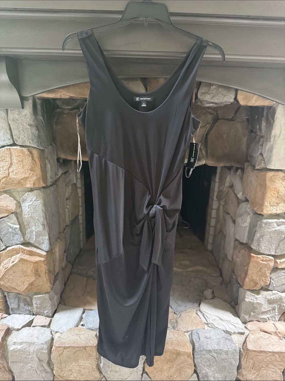Worthington Black Sleeveless Midi Dress with Front Knot Detail